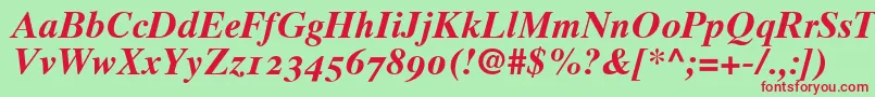 Times10BoldItalicOldstyleFigures Font – Red Fonts on Green Background