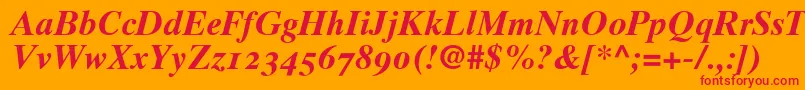 Times10BoldItalicOldstyleFigures Font – Red Fonts on Orange Background