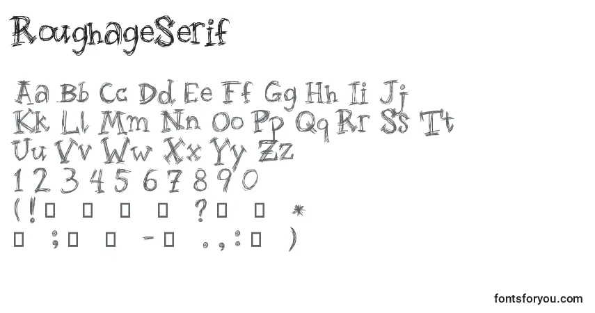 A fonte RoughageSerif – alfabeto, números, caracteres especiais