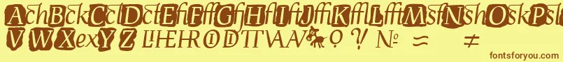DevroyeExtra-Schriftart – Braune Schriften auf gelbem Hintergrund