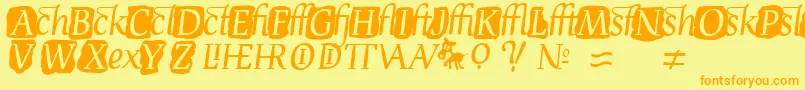 DevroyeExtra-fontti – oranssit fontit keltaisella taustalla