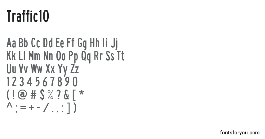 Traffic10-fontti – aakkoset, numerot, erikoismerkit