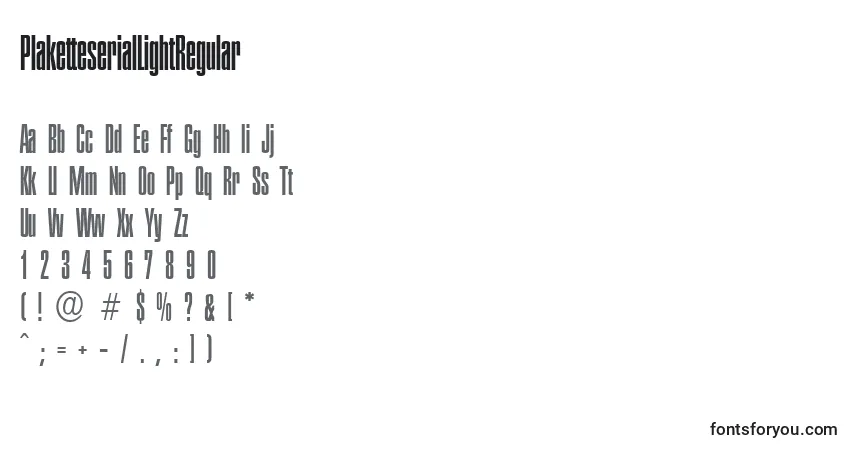 Czcionka PlaketteserialLightRegular – alfabet, cyfry, specjalne znaki