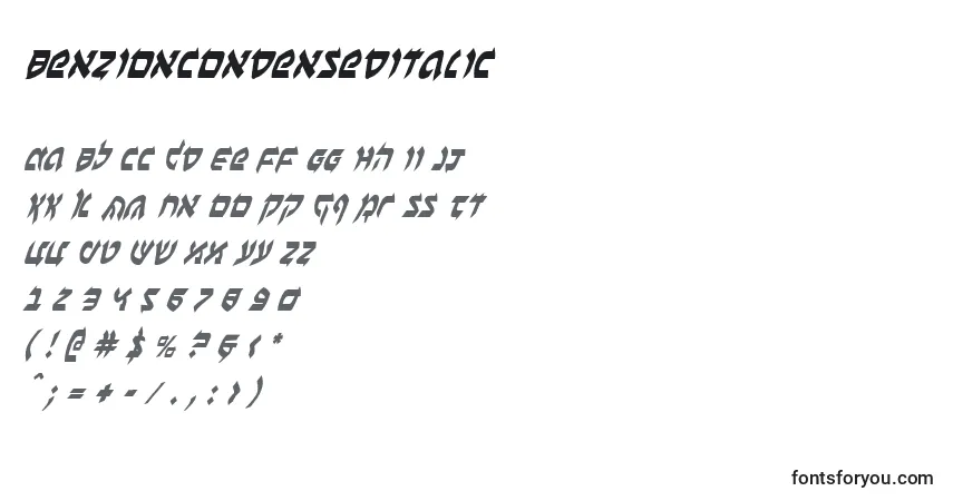 Fuente BenZionCondensedItalic - alfabeto, números, caracteres especiales