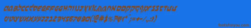 フォントBenZionCondensedItalic – 茶色の文字が青い背景にあります。