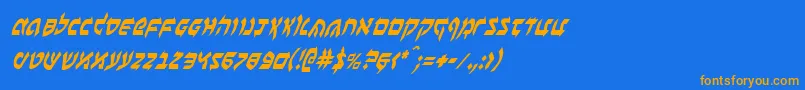 BenZionCondensedItalic-Schriftart – Orangefarbene Schriften auf blauem Hintergrund