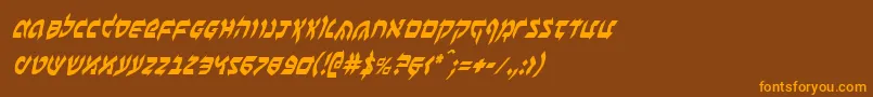 BenZionCondensedItalicフォントについての詳細 フォントBenZionCondensedItalic – オレンジ色の文字が茶色の背景にあります。