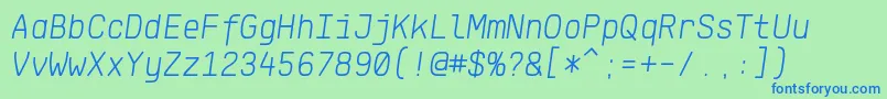 Шрифт KlartextMonoLightItalic – синие шрифты на зелёном фоне