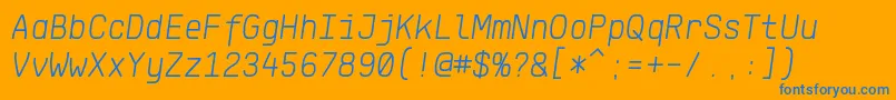 KlartextMonoLightItalic-Schriftart – Blaue Schriften auf orangefarbenem Hintergrund
