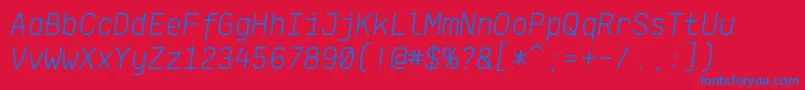 KlartextMonoLightItalic-Schriftart – Blaue Schriften auf rotem Hintergrund