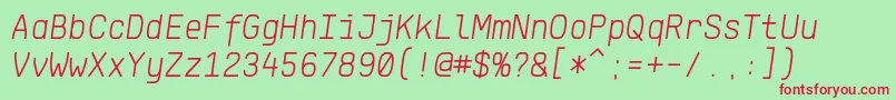 KlartextMonoLightItalic Font – Red Fonts on Green Background