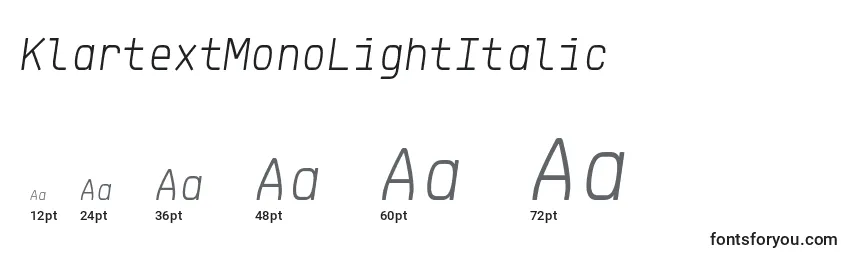 Размеры шрифта KlartextMonoLightItalic