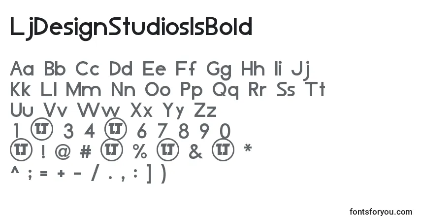 Schriftart LjDesignStudiosIsBold – Alphabet, Zahlen, spezielle Symbole