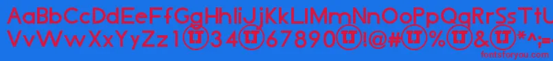 LjDesignStudiosIsBold-Schriftart – Rote Schriften auf blauem Hintergrund