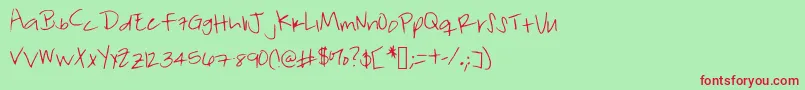 フォントForgetfulfriday – 赤い文字の緑の背景