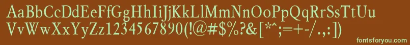 フォントMyslNarrowPlain.001.001 – 緑色の文字が茶色の背景にあります。