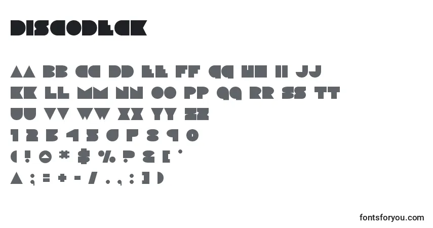 Schriftart Discodeck – Alphabet, Zahlen, spezielle Symbole