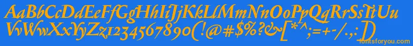 SerapioniiBolditalic-Schriftart – Orangefarbene Schriften auf blauem Hintergrund
