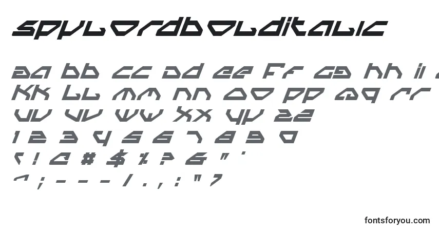 Schriftart SpylordBoldItalic – Alphabet, Zahlen, spezielle Symbole