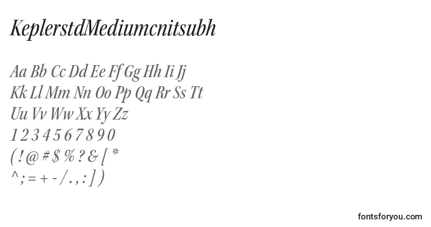 A fonte KeplerstdMediumcnitsubh – alfabeto, números, caracteres especiais