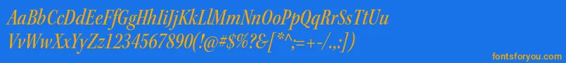 フォントKeplerstdMediumcnitsubh – オレンジ色の文字が青い背景にあります。