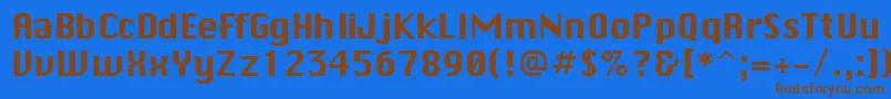 フォントMacenvyRegularDb – 茶色の文字が青い背景にあります。