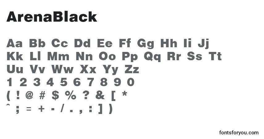 A fonte ArenaBlack – alfabeto, números, caracteres especiais