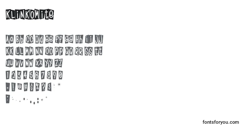 Czcionka Klinkomite – alfabet, cyfry, specjalne znaki