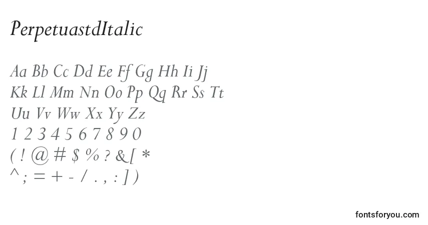 Шрифт PerpetuastdItalic – алфавит, цифры, специальные символы
