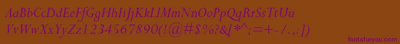 PerpetuastdItalic Font – Purple Fonts on Brown Background