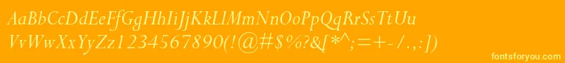 PerpetuastdItalic-Schriftart – Gelbe Schriften auf orangefarbenem Hintergrund