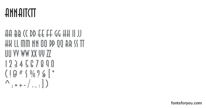 A fonte AnnaItcTt – alfabeto, números, caracteres especiais