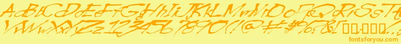 フォントBlottooowobbly – オレンジの文字が黄色の背景にあります。