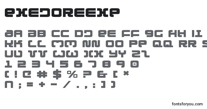 Schriftart Exedoreexp – Alphabet, Zahlen, spezielle Symbole