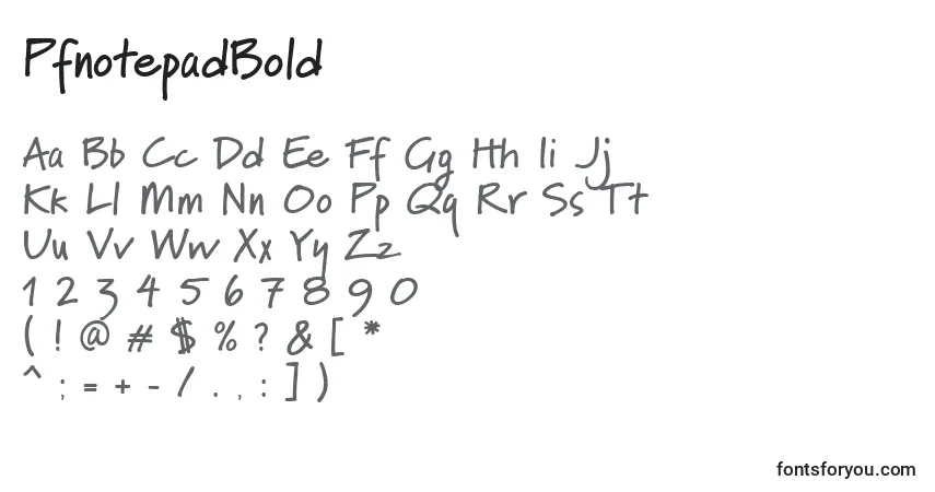 Czcionka PfnotepadBold – alfabet, cyfry, specjalne znaki