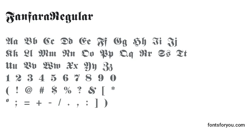Czcionka FanfaraRegular – alfabet, cyfry, specjalne znaki