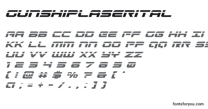 A fonte Gunshiplaserital – alfabeto, números, caracteres especiais