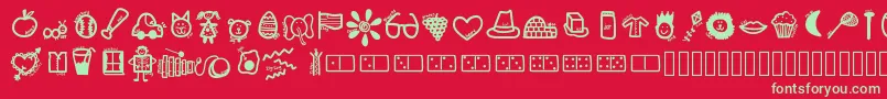 Kbabcdoodles-Schriftart – Grüne Schriften auf rotem Hintergrund