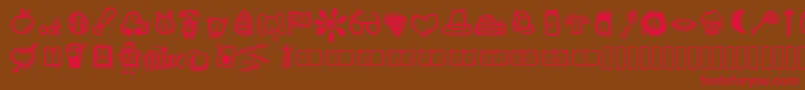 フォントKbabcdoodles – 赤い文字が茶色の背景にあります。