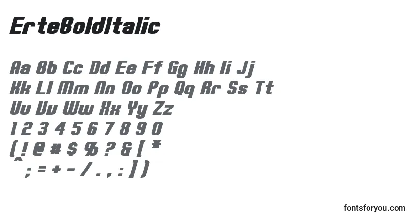 Шрифт ErteBoldItalic – алфавит, цифры, специальные символы