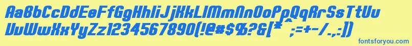 フォントErteBoldItalic – 青い文字が黄色の背景にあります。