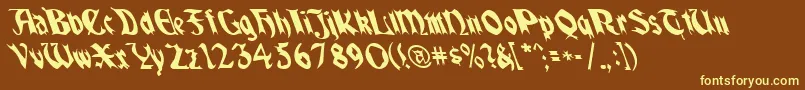 Quaelgothiclefty-Schriftart – Gelbe Schriften auf braunem Hintergrund