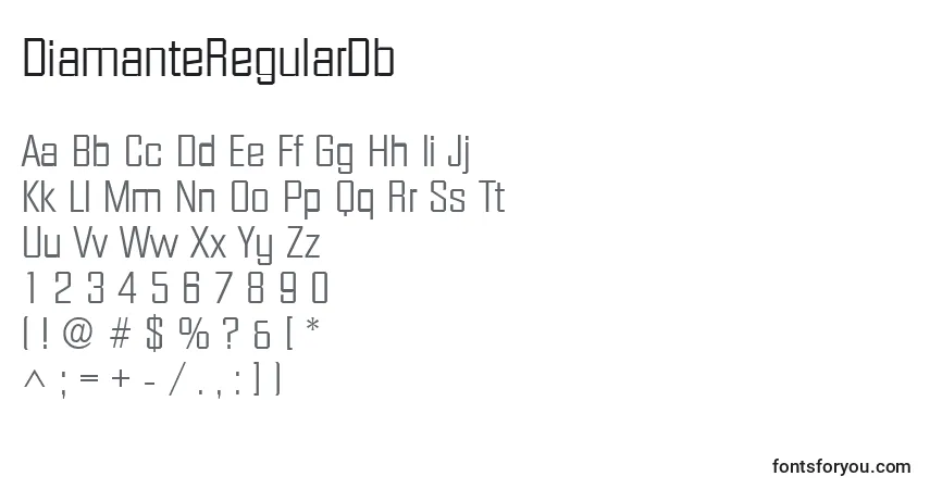 Czcionka DiamanteRegularDb – alfabet, cyfry, specjalne znaki