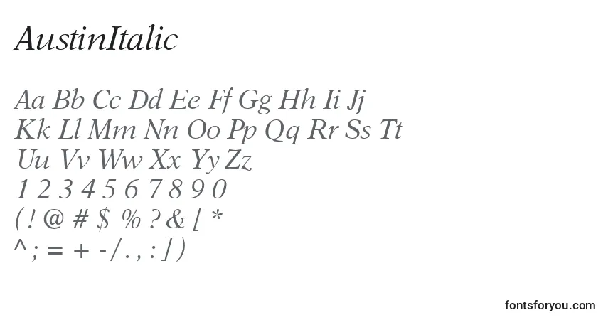 A fonte AustinItalic – alfabeto, números, caracteres especiais