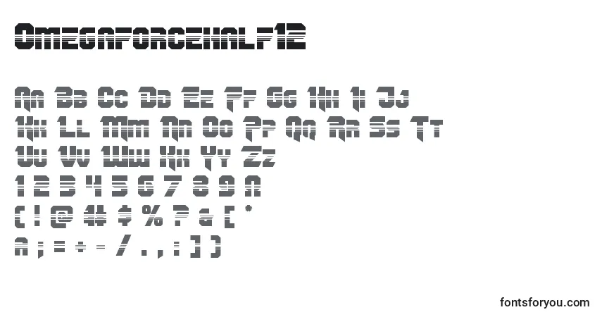 Шрифт Omegaforcehalf12 – алфавит, цифры, специальные символы