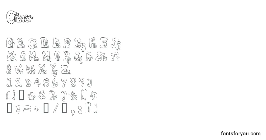 Czcionka Critter – alfabet, cyfry, specjalne znaki