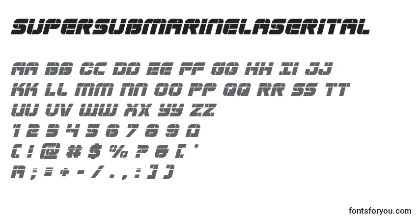 Czcionka Supersubmarinelaserital – alfabet, cyfry, specjalne znaki