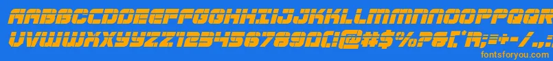 Supersubmarinelaserital-Schriftart – Orangefarbene Schriften auf blauem Hintergrund