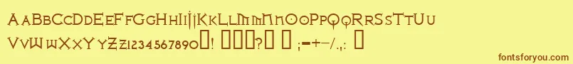 フォントIronlrg – 茶色の文字が黄色の背景にあります。