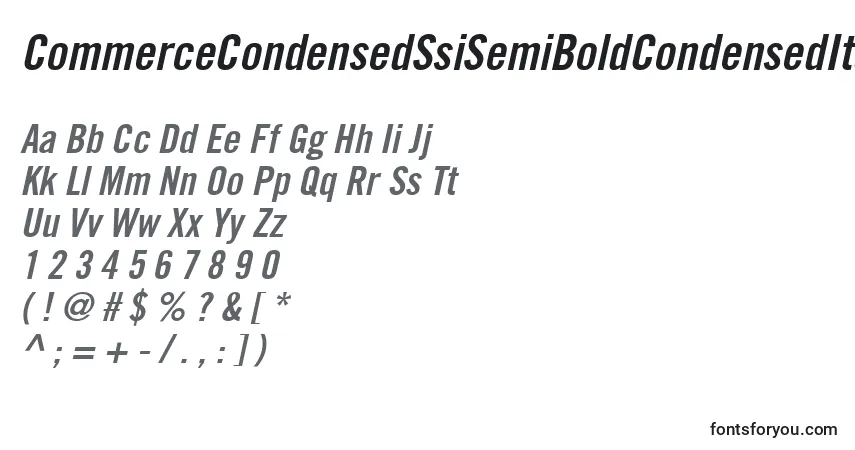 Schriftart CommerceCondensedSsiSemiBoldCondensedItalic – Alphabet, Zahlen, spezielle Symbole